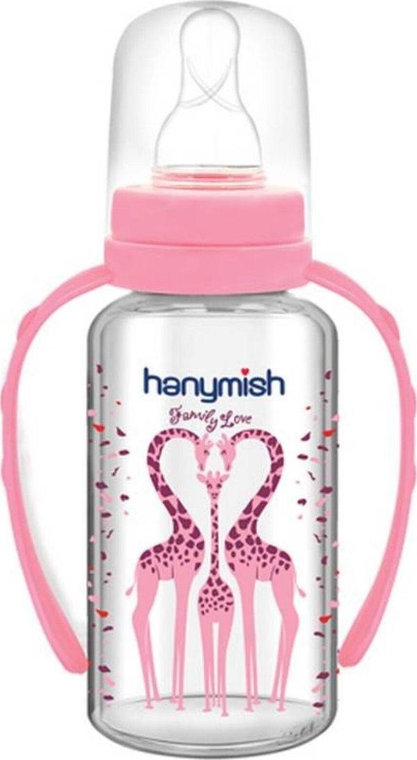 Hanymısh Kulplu Cam Biberon 125 Ml No:1 (0-6 Ay) Pembe - Image 1