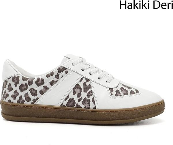 Kadın Beyaz Lastik Bağcıklı Hakiki Deri Sneaker - Image 1