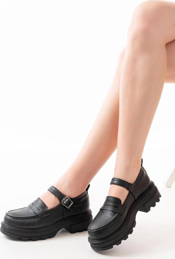 745-771 Siyah Kadın Günlük Yüksek Tabanlı Loafer Ayakkabı - Image 1