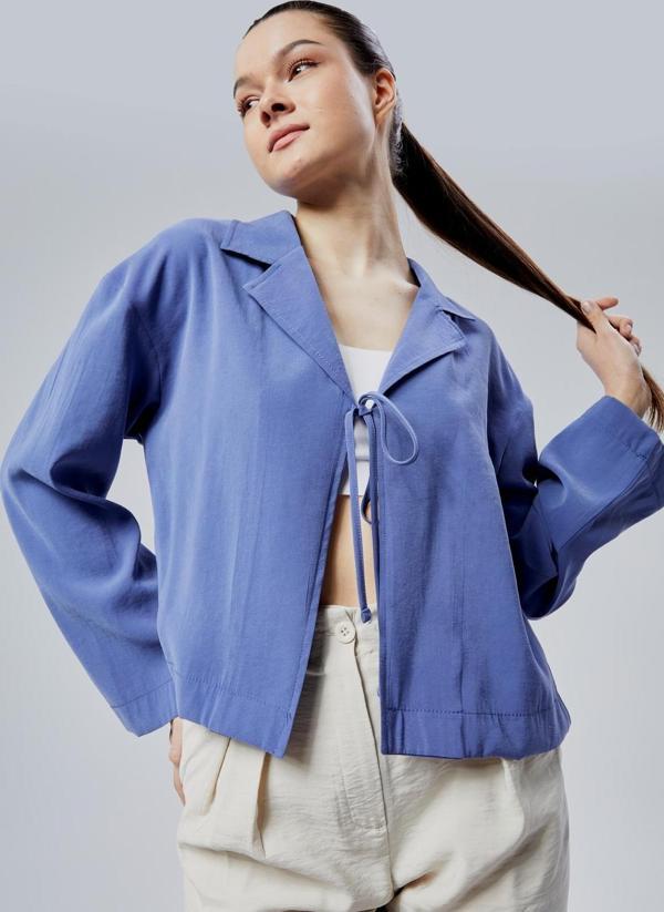 İndigo Salaş Kesim Bağlama Detaylı Gömlek - Image 1