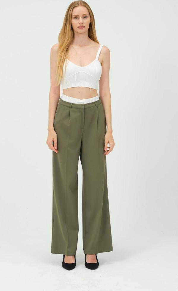 Kadın Bel Garni Detaylı Yüksek Bel Palazzo Pantolon - Image 1