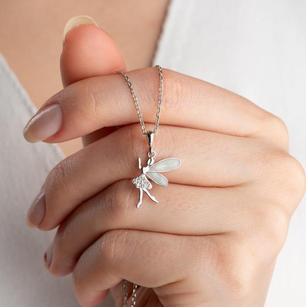 Vaoov 925 Ayar Gümüş Mineli Kanatlı Peri Kolye - Image 1