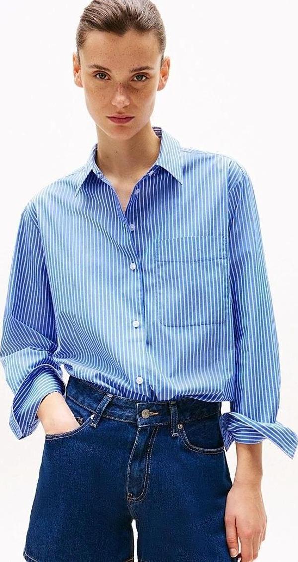 Tommy Hilfiger Kadın Açık Mavi Rahat Kesim Poplin Gömlek - Image 1