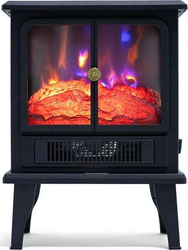 Gunbo Home Elektrikli Şömine 1500 W 2 Kademeli Elektrikli Soba Ledli Ateş Efektli Şömine Bacasız Şömine Siyah - Image 1