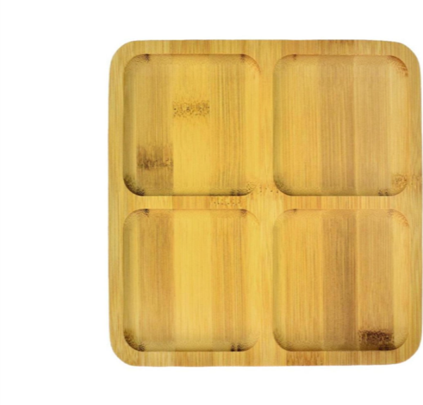 4 Bölmeli Bambu Kare Sunum Tepsisi 20 cm - Image 1