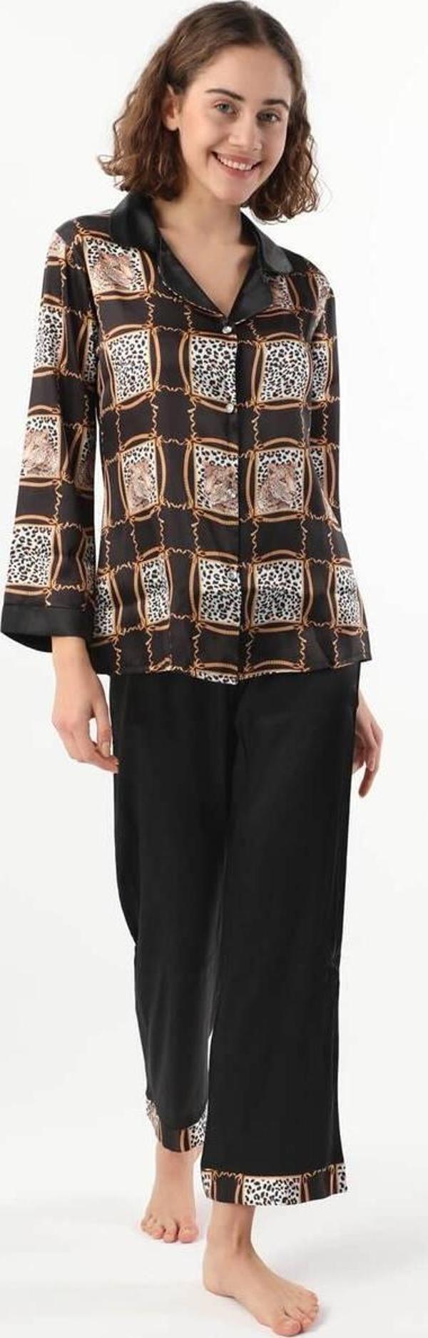 Kadın Leopar Desenli Pijama Takımı Siyah - Image 1