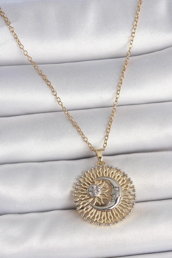 316L Çelik Gold Renk Mix Renk Ay Güneş Model Kadın Kolye - TJ-BKO10095 - Image 1