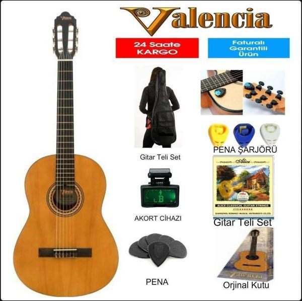 Valencia Vc204 4/4 Klasik Gitar + Kılıf + Pena + Akort Cihazı Naturel - Image 1