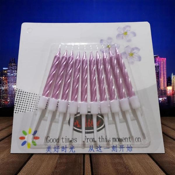 10 ADET YÜKSEK KALİTE KIVRIMLI METALİK PEMBE MUM 8 CM PEMBE PASTA MUMU PARLAK PEMBE DOĞUM GÜNÜ MUMU - Image 1