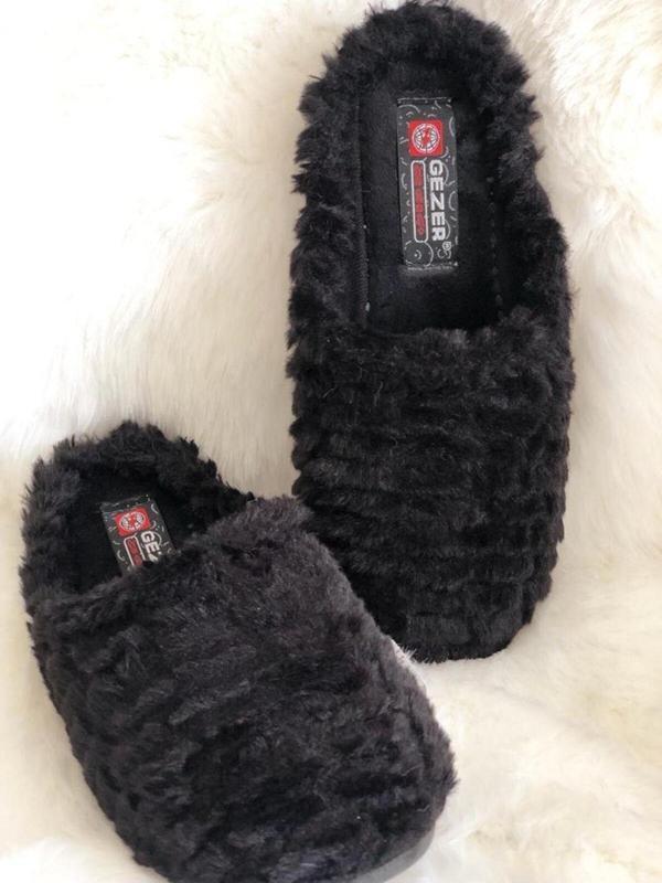 Gezer Peluş Kadın Kışlık Siyah Ev Içi Terliği - Image 1