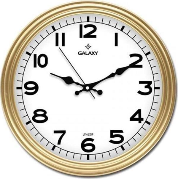 Ons Duvar Saati Altın Sarısı Çerçeve Çap:30Cm Akrilik Boyalı Abs Çerçeve Mineral Cam Sessiz Akar Makine - Image 1