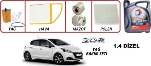 Total Peugeot 208  Uyumlu 1.4 Dizel Yağ Bakım 5Li Set 5W30 Ecs Euro5 - Image 1