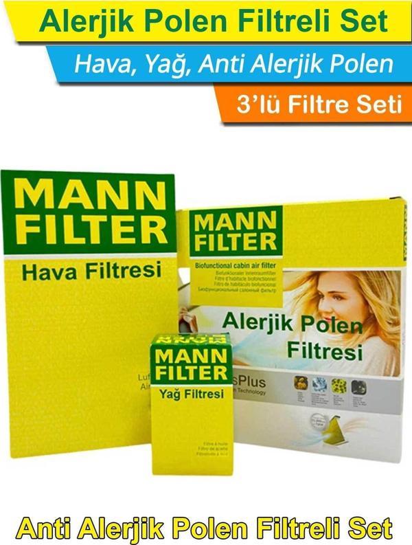 Mann Fılter Vw Golf 7 1.2 1.4 Tsı Uyumlu Benzinli Mann Filtre Seti 2013-2019 | Hava+Yağ+A.Alerjik Polen - Image 1