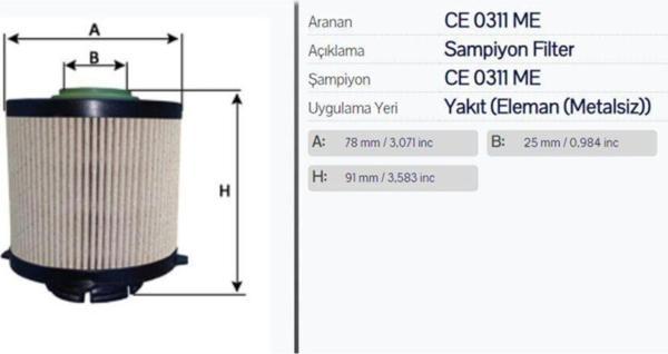 Şampiyon Opel Insıgnıa Yakıt Filtresi Ce0311Me - Image 1