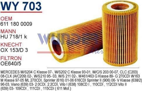 Tegin Wy703 Yağ Filtresi - Mercedes C220 - C270 - E220 - E270 Cdı - Vıto - Ml270 Uyumlu - Image 1
