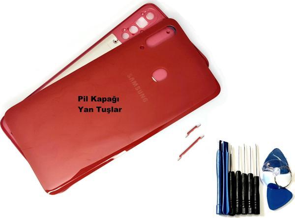Tkgz Samsung Galaxy A20S KASA Arka Pil Batarya Kapağı (TAMİR SETİ) KIRMIZI - Image 1