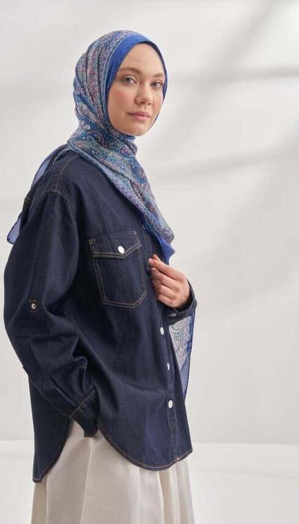 Ethnic Vual Vintage Desen Saks Rengi Şal - Image 1