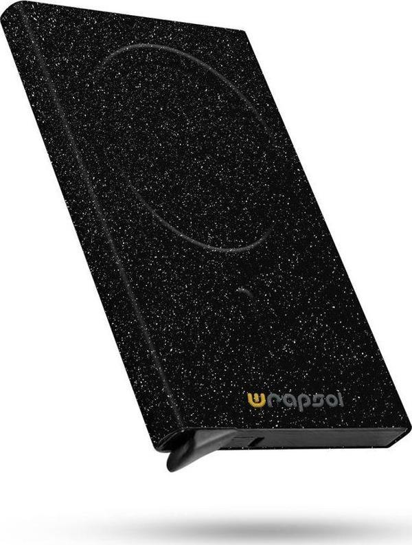 Wrapsol Magsafe Mekanizmalı Kartlık Rfid Korumalı Alüminyum Otomatik Kredi Kartlık Renkli Gümüş Simli Siyah - Image 1