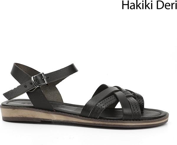 Kadın Siyah Parmak Arası Hakiki Deri Sandalet - Image 1