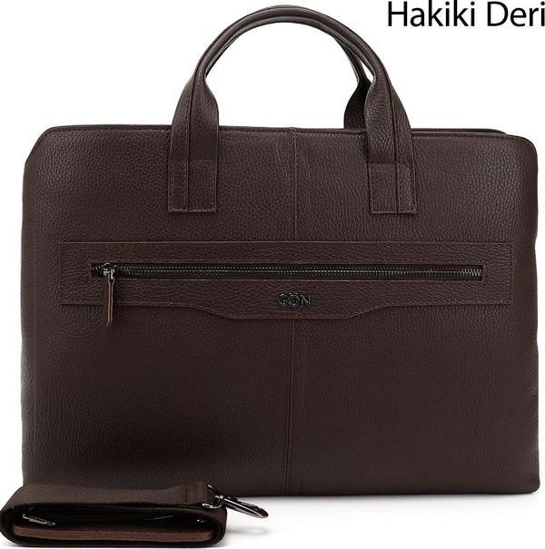 Unisex Kahve Antik Hakiki Deri Notebook Ve Evrak Çantası - Image 1