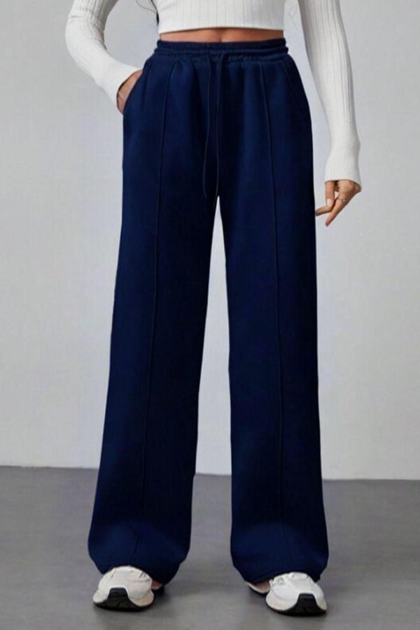 Kallima Lacivert Yüksek Bel Çimalı Bol Paça Mevsimlik Iki Iplik Bağcıklı Eşofman Altı - Image 1