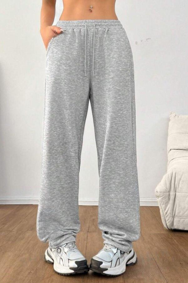 Kallima Gri Kışlık Kalın Şardonlu Içi Polarlı Yüksek Bel Bol Paça Bağcıklı Gizli Cepli Eşofman Altı - Image 1