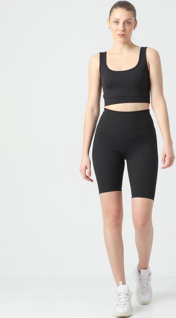 Kallima Siyah Toparlayıcı Esnek Fitilli Spor Bra - Biker Tayt Takım - Image 1