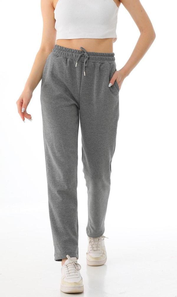 Kallima Gri Klasik Paça Yüksek Bel Rahat Kalıp Mevsimlik Kadın Eşofman Altı - Image 1