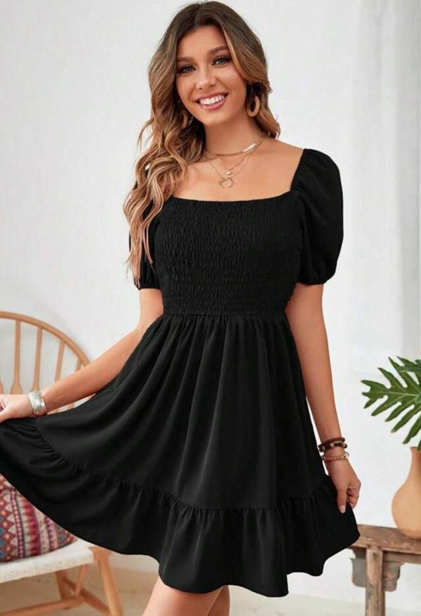 Kallima Siyah Carmen Yaka Fırfırlı Diz Üstü Gipeli Aerobin Elbise 95 Cm - Image 1