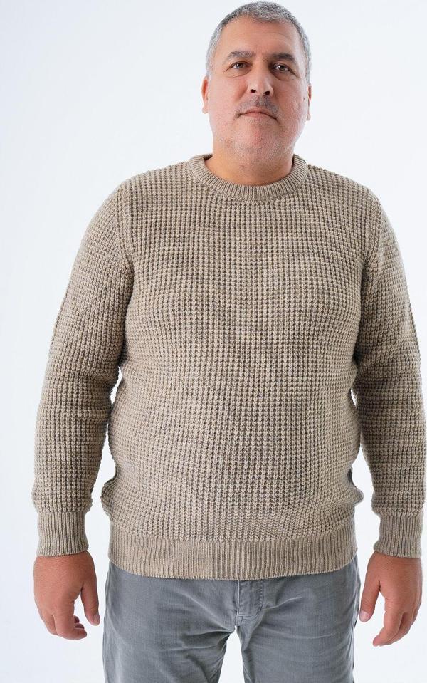 Trist Star Büyük Beden Erkek Vizon Selanik Örgü Bisiklet Yaka Triko Yün Kazak Trıst-2116 - Image 1