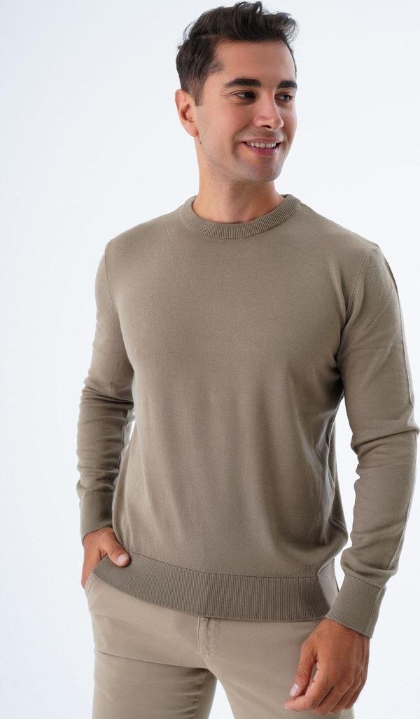 Trist Star Erkek Vizon %100 Pamuklu Bisiklet Yaka Triko Kazak Trıst-1101 - Image 1