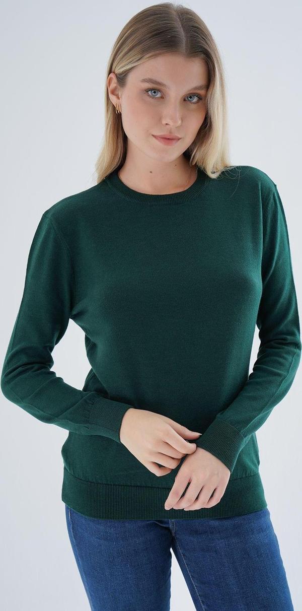 Trist Star Kadın Zümrüt %100 Organik Pamuk Bisiklet Yaka Triko Kazak Bluz Trıst-6101 - Image 1