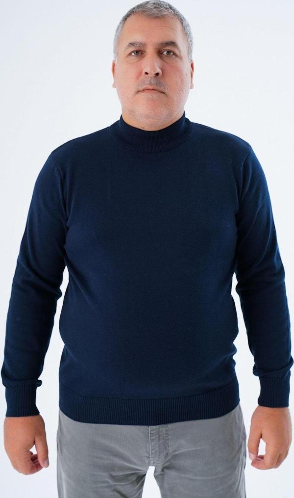 Trist Star Erkek Lacivert Büyük Beden Yarım Balıkçı Yaka %100 Pamuklu Kazak Trıst-2002 - Image 1