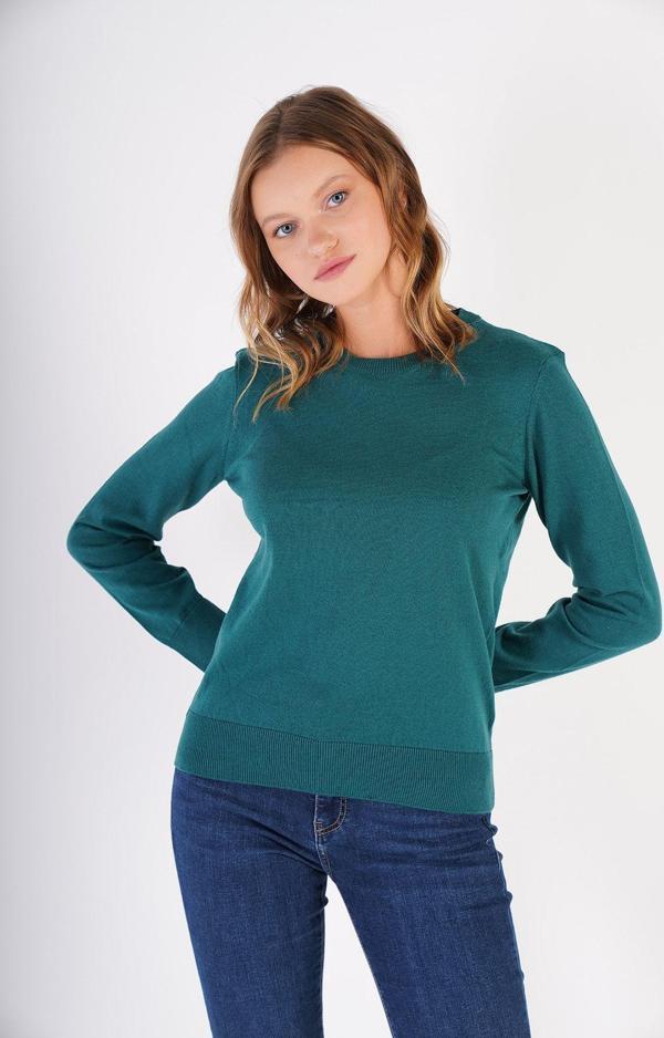 Trist Star Petrol %100 Organik Pamuk Bisiklet Yaka Triko Kazak Bluz Trıst-6101 - Image 1