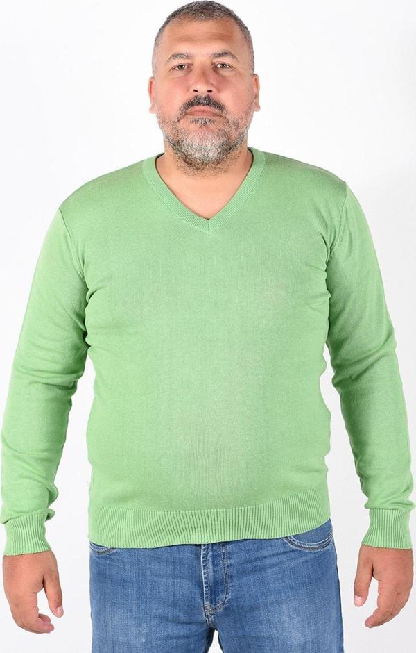 Trist Star Erkek Fıstık Yeşili Büyük Beden V Yaka %100 Pamuklu Kazak Trist-2102 - Image 1