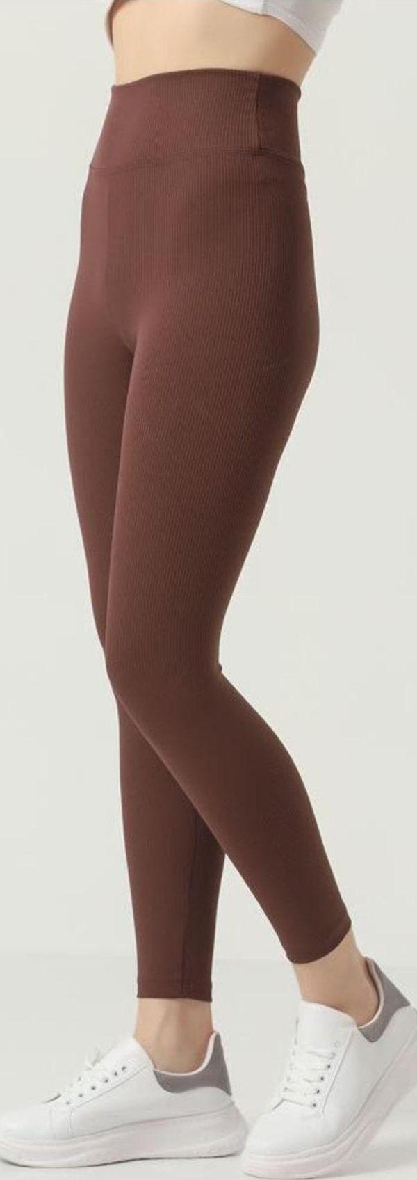 Kallima Koyu Kahve Içi Polarlı Kışlık Yüksek Bel Fitilli Tayt - Image 1