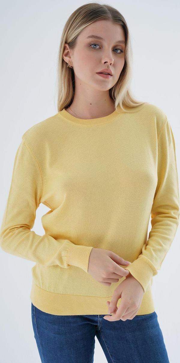 Trist Star Sarı %100 Organik Pamuk Bisiklet Yaka Triko Kazak Bluz Trıst-6101 - Image 1