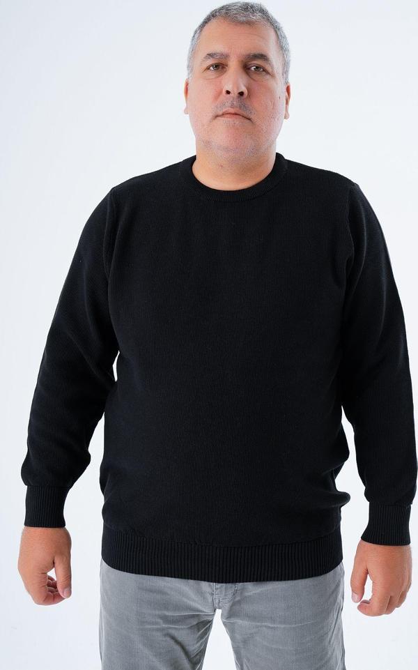 Trist Star Büyük Beden Erkek Siyah Bisiklet Yaka Pirinç Örgü %100 Pamuk Triko Kazak Trıst-2112 - Image 1