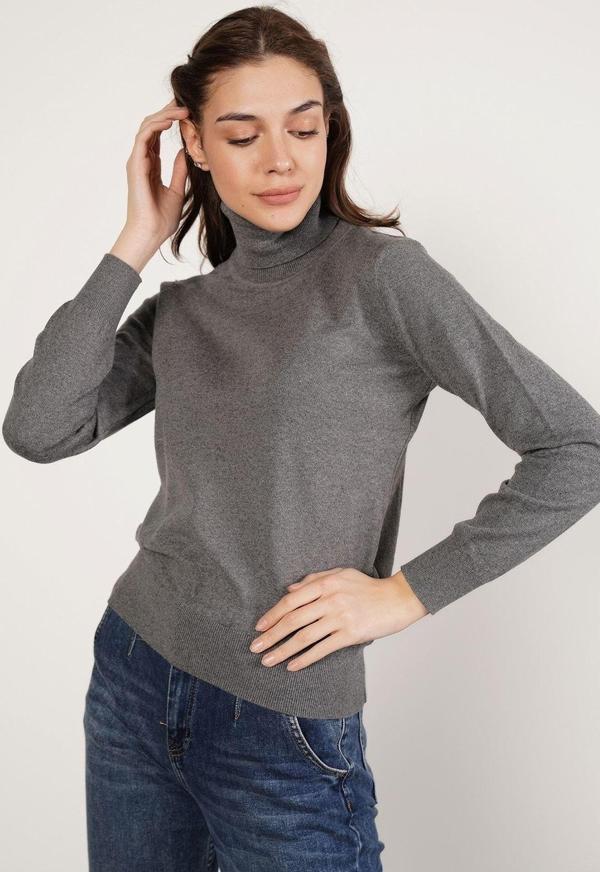 Trist Star Koyu Gri %100 Organik Pamuk Balıkçı Yaka Triko Kazak Örme Bluz - Image 1