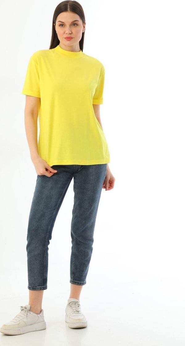 Kallima Sarı Dik Yaka Rahat Kalıp %100 Pamuk T-Shirt - Image 1