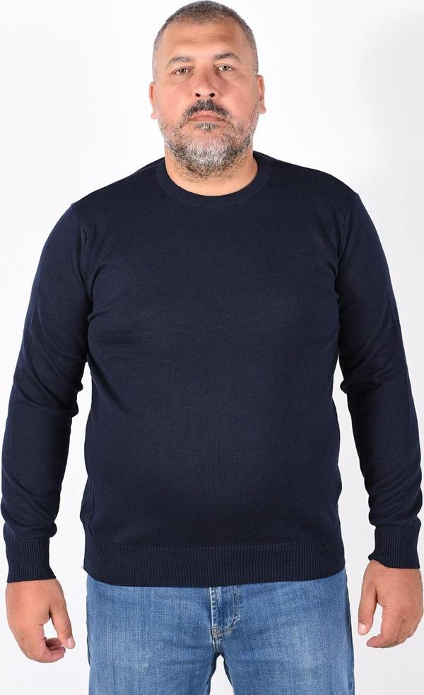 Trist Star Erkek Lacivert Büyük Beden Bisiklet Yaka %100 Pamuklu Kazak Trıst-2101 - Image 1