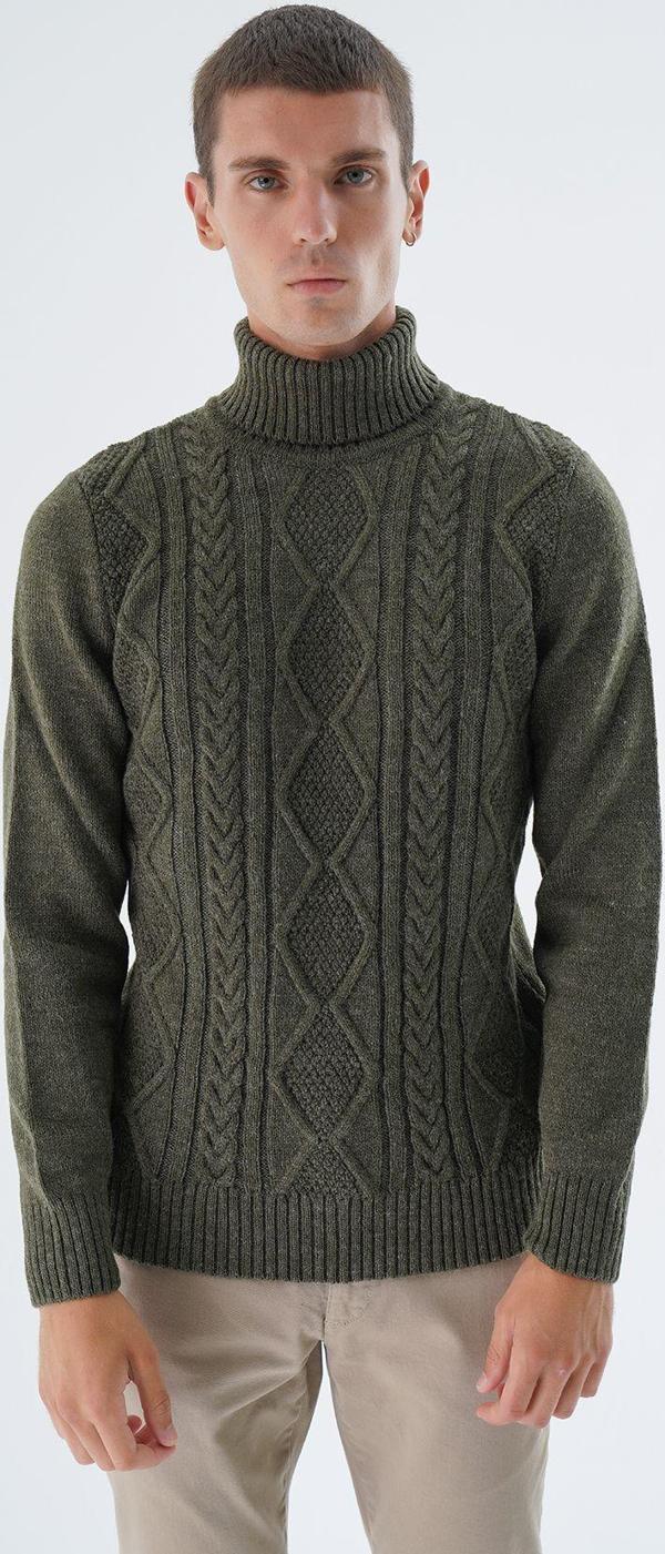 Trist Star Erkek Haki Balıkçı Yaka Yürütme Saç Örgülü Yün Triko Örme Kazak Trıst-5336 - Image 1