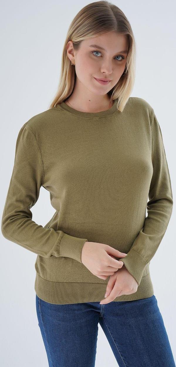 Trist Star Olıv %100 Organik Pamuk Bisiklet Yaka Triko Kazak Bluz - Image 1