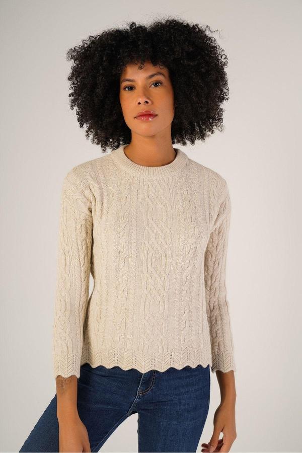 Trist Star Bej Kadın Saç Yürütme Bisiklet Yaka Yün Kazak - Image 1