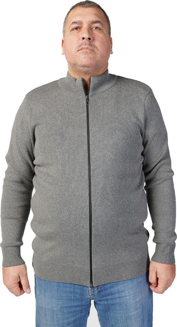 Trist Star Büyük Beden Koyu Gri Dik Yaka Fermuarlı %100 Pamuklu Erkek Hırka Trıst-2107 - Image 1