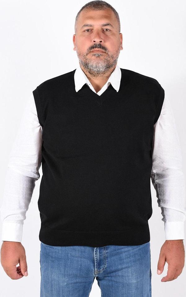 Trist Star Büyük Beden Siyah V Yaka %100 Pamuklu Erkek Süveter Trist-2103 - Image 1