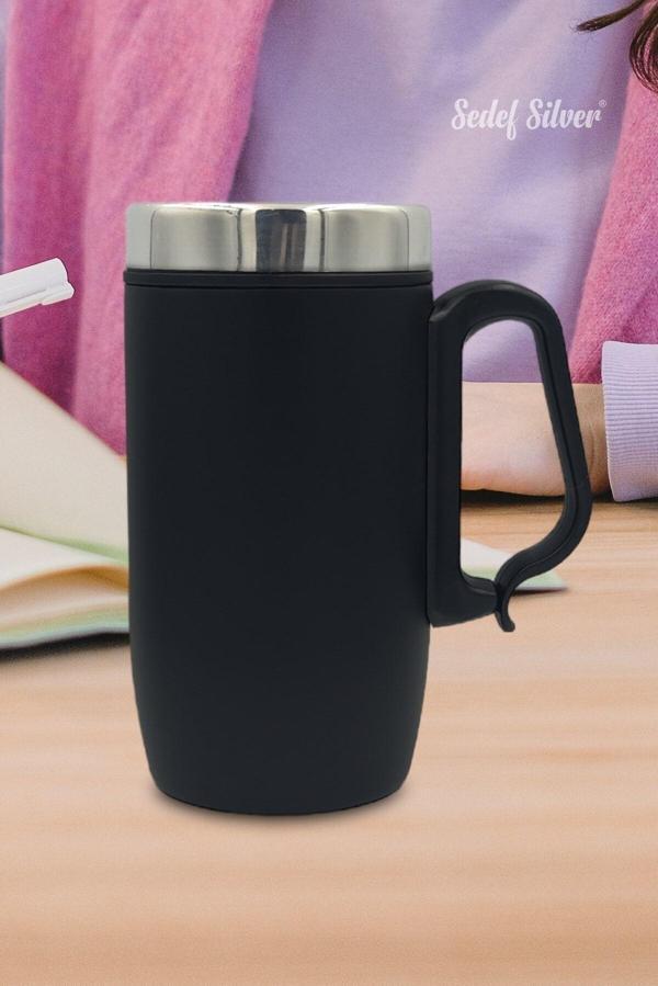 Sedef Silver 240 Ml Kapaklı Kulplu Bardak Mug Kahve Çay Thermos Bardak Mug - Image 1