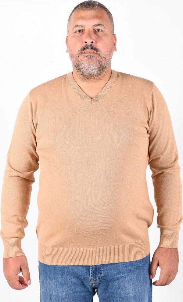 Trist Star Erkek Camel Büyük Beden V Yaka %100 Pamuklu Kazak Trist-2102 - Image 1