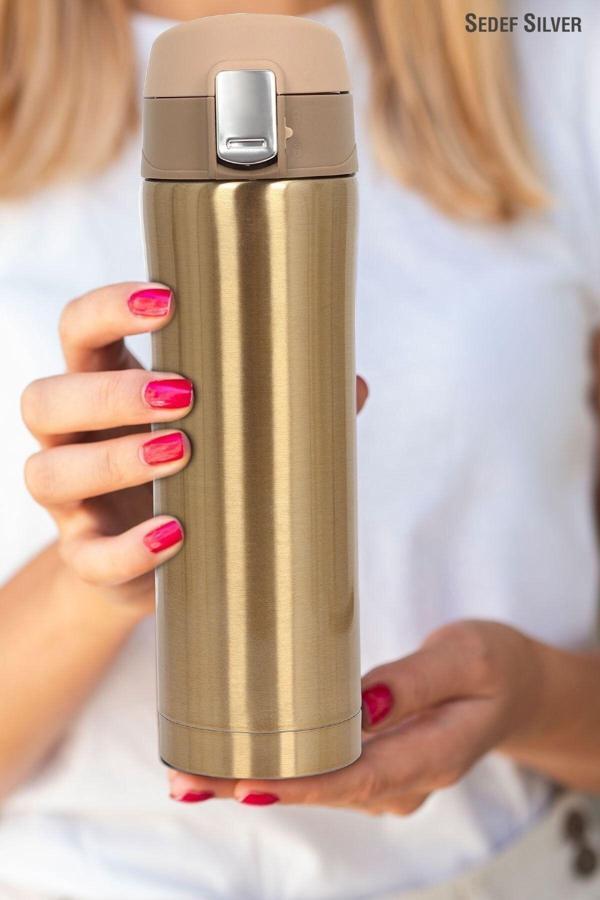 Sedef Silver Çelik Termos Bardak 400 Ml Kilitli Thermos Mug Kupa Araç Termos Coffee Cup Sdf887 Tea Cups - Image 1