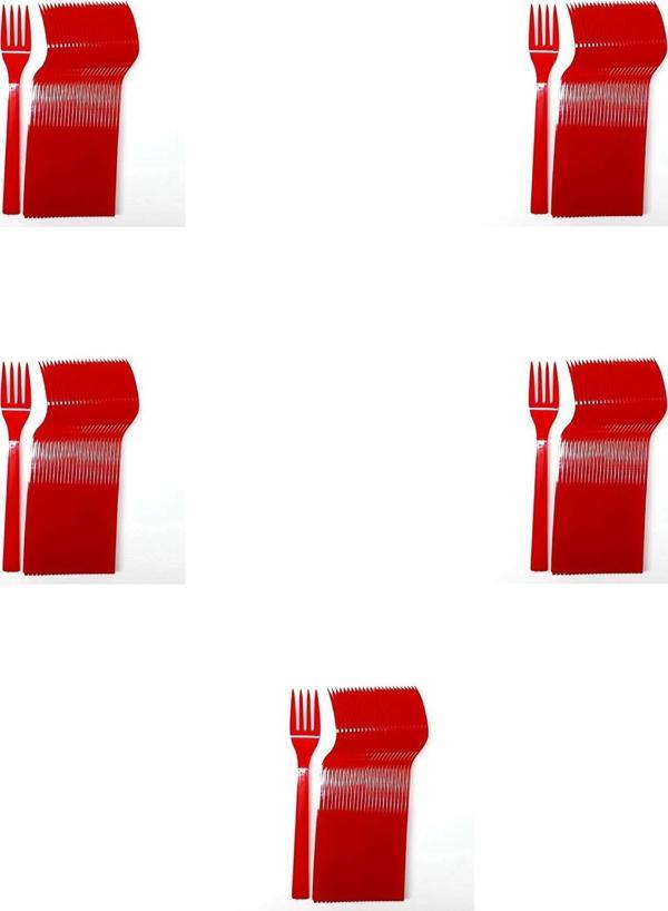 Plastik Kırmızı Renkli Lüx Parti Doğum Günü Çatal - 18 Cm. - 25 Adetlik 5 Paket - Image 1